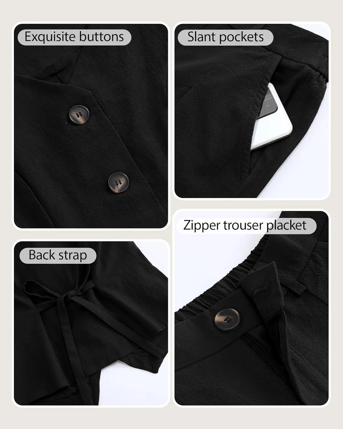 Ficerd Women's 2 Piece Outfits, Sleeveless Cotton Suit Vest and Wide Leg Pant Summer Business Casual Button V Neck Blazer Set