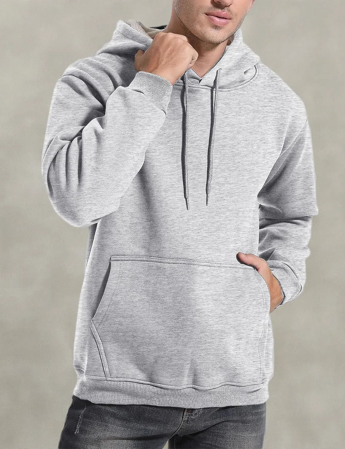Flygo Men's Casual Fleece Sherpa Lined Hoodie Winter Warm Pullover Hooded Sweatshirt