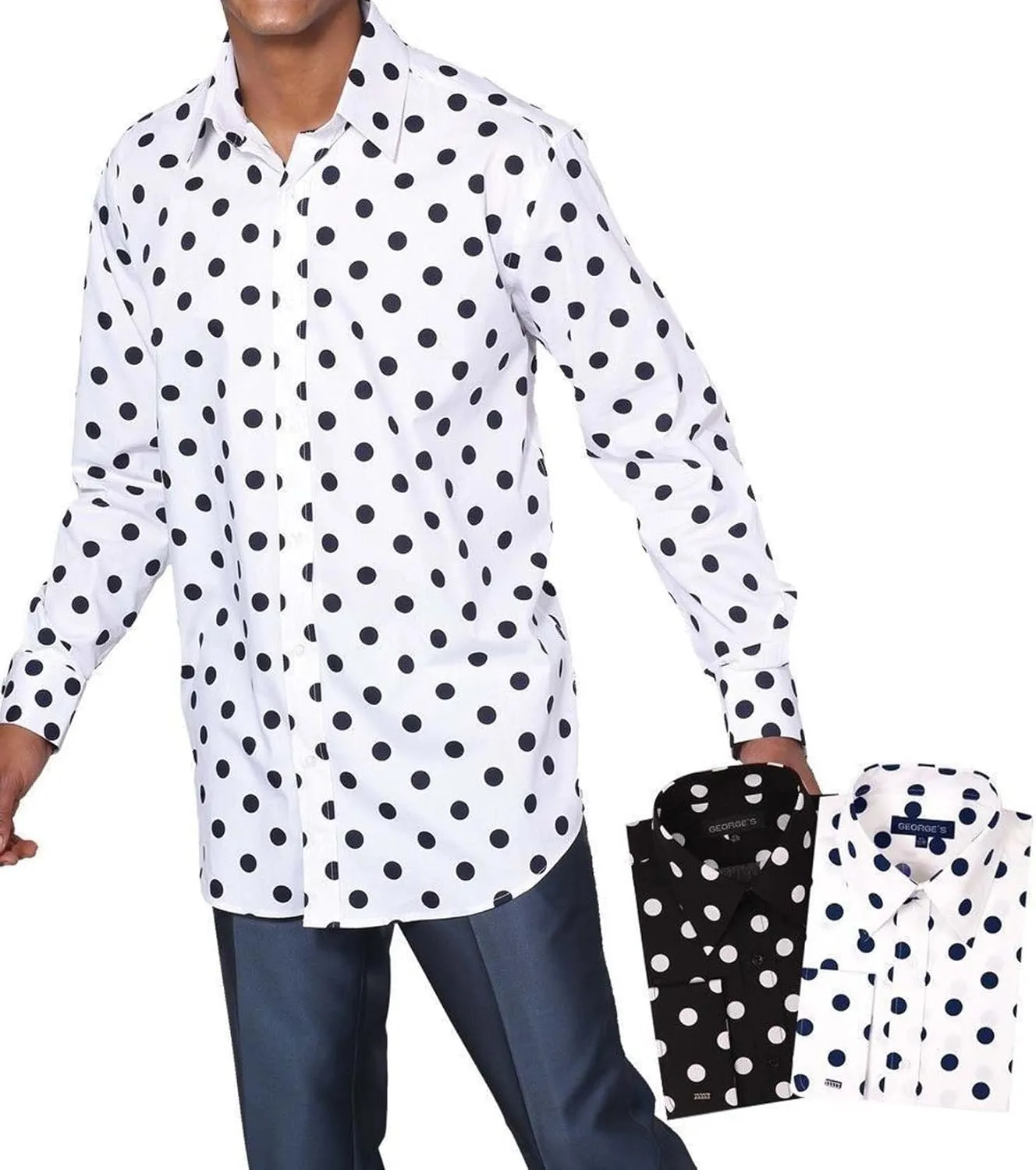 George's Men's 100% Cotton Big Polka Dot Pattern Shirt with French Cuff 16-16.