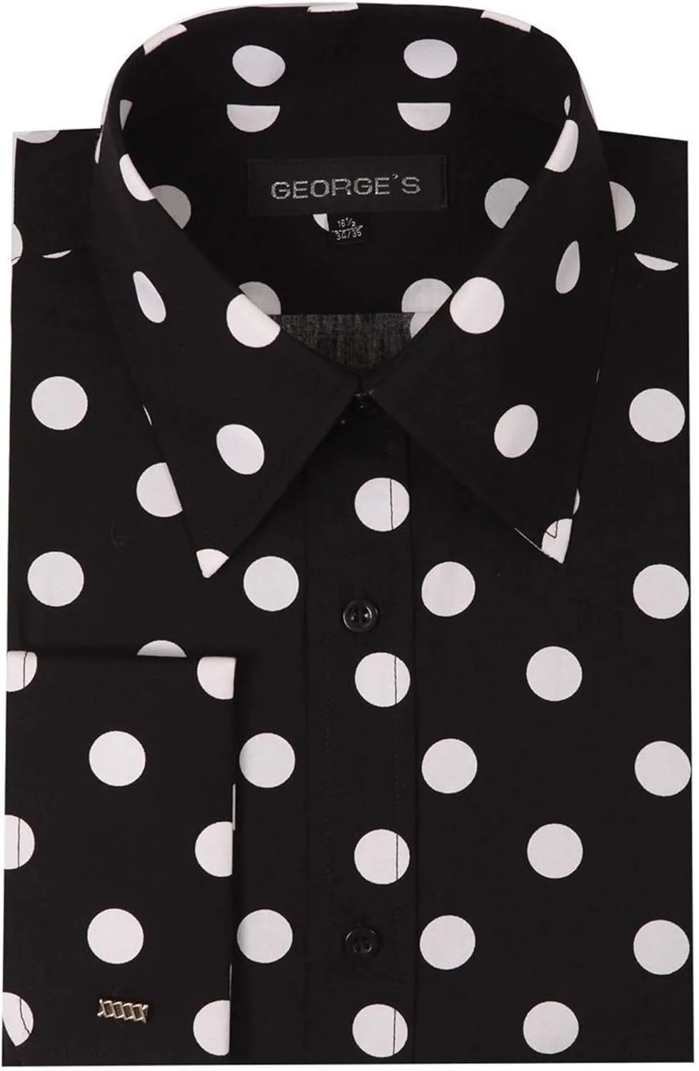 George's Men's 100% Cotton Big Polka Dot Pattern Shirt with French Cuff 16-16.