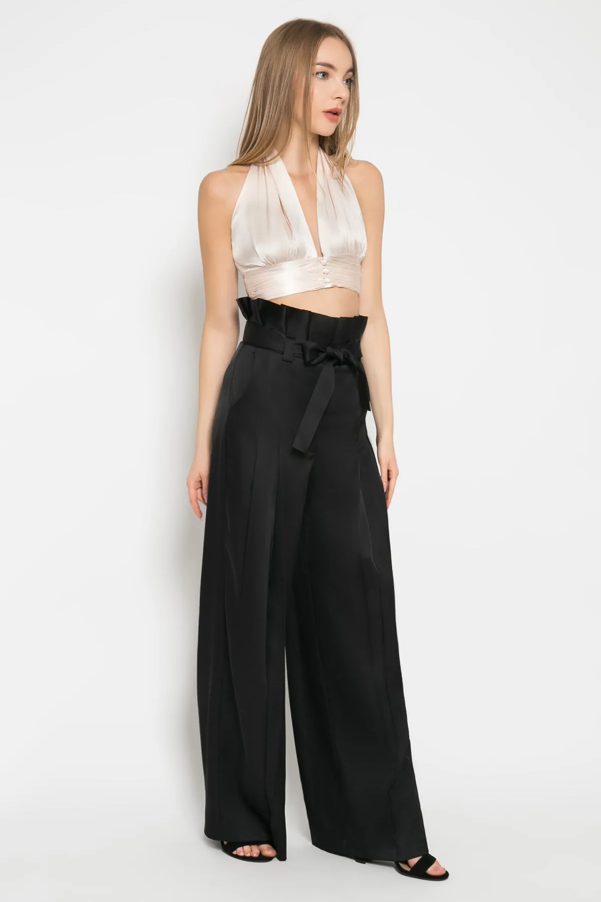 GIORGIA PLEATED HIGH WAISTED WIDE-LEG PANTS