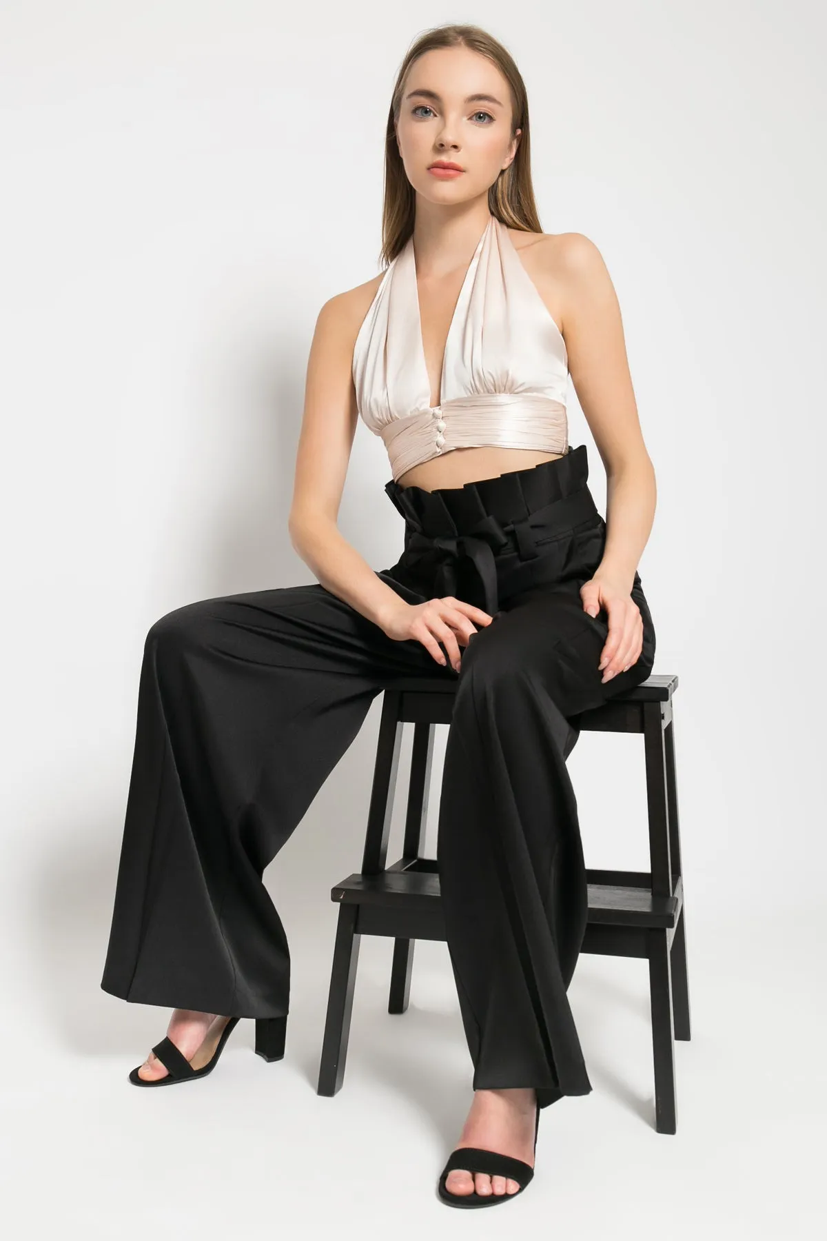 GIORGIA PLEATED HIGH WAISTED WIDE-LEG PANTS