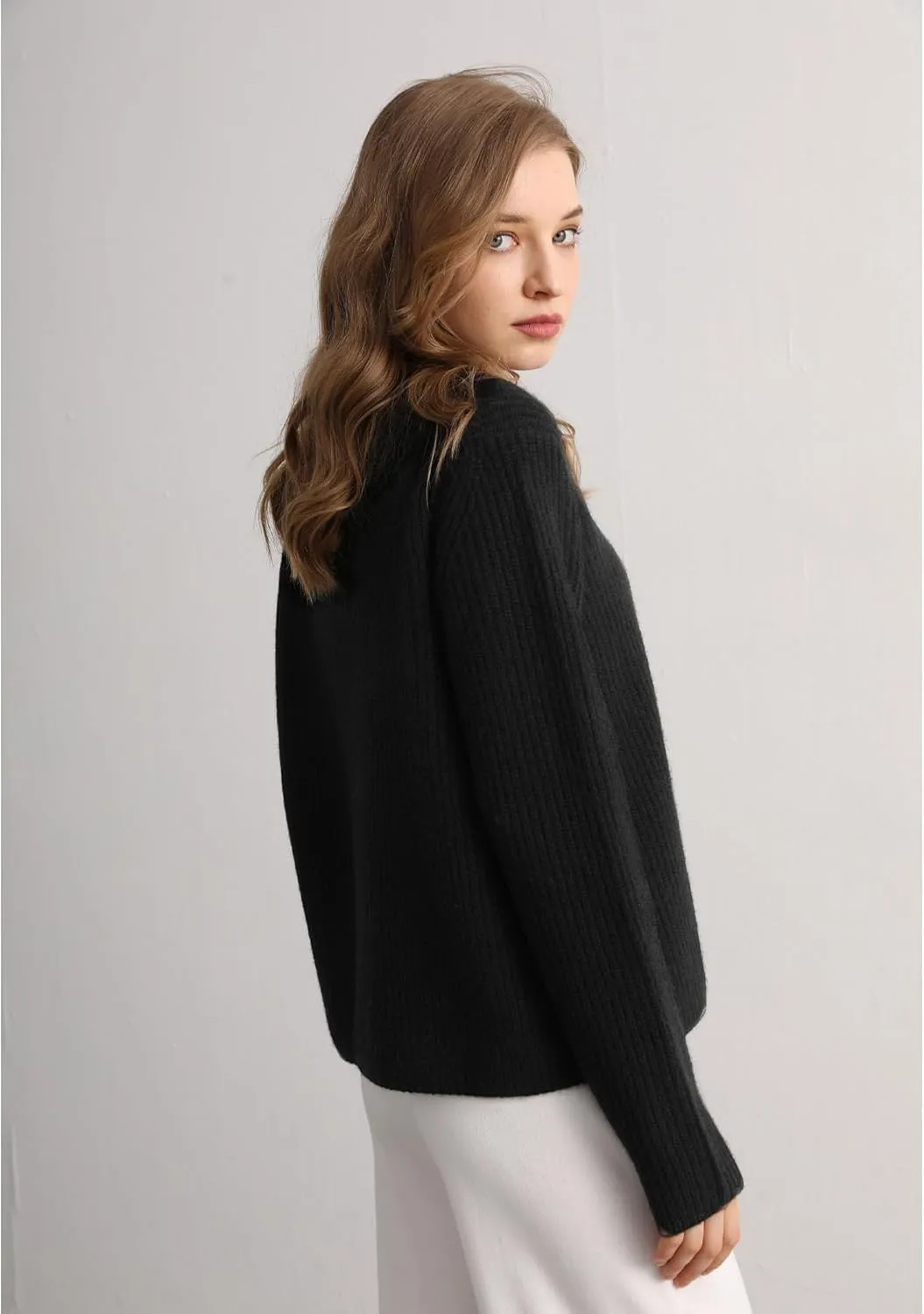 GreenMount Cashmere Sweaters for Women Essential Crewneck Ribbed Long Sleeve Pullover Sweater