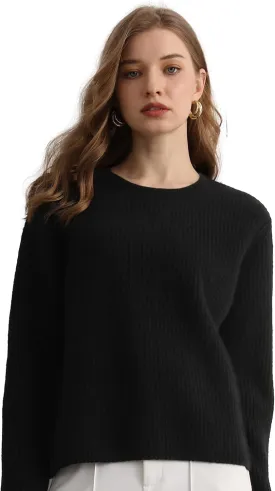 GreenMount Cashmere Sweaters for Women Essential Crewneck Ribbed Long Sleeve Pullover Sweater