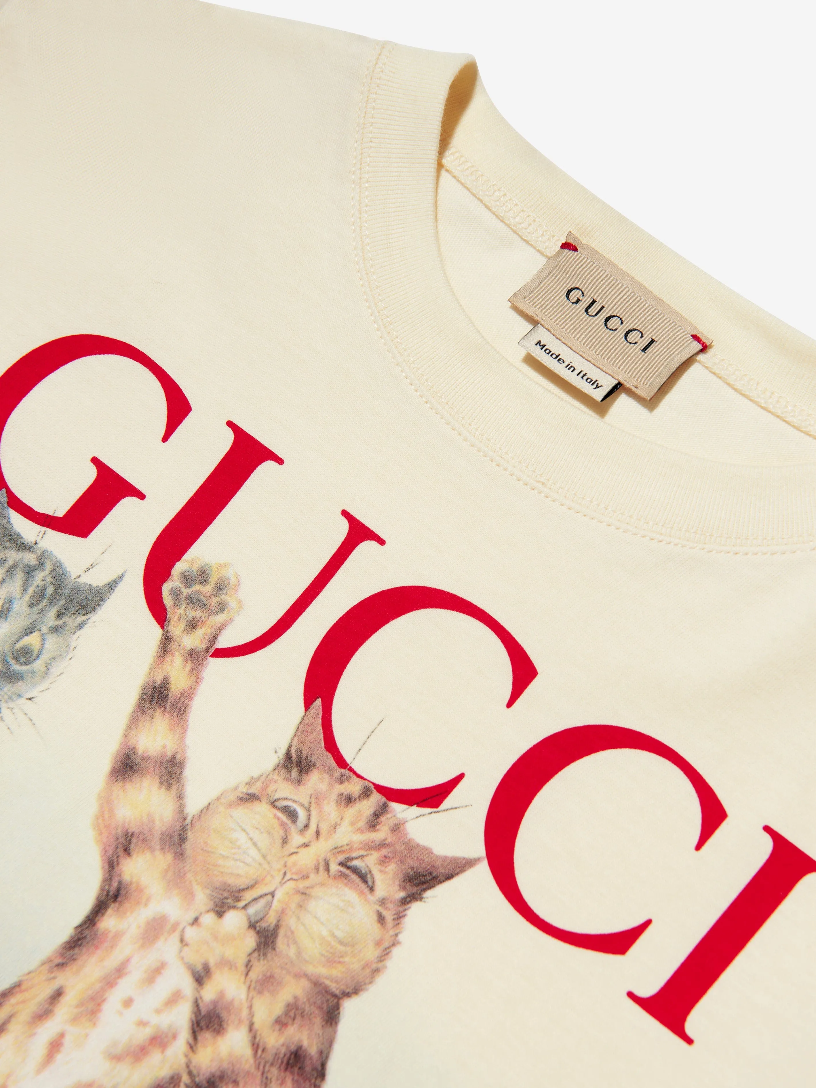 Gucci Boys Cat Print T-Shirt in Cream