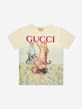 Gucci Boys Cat Print T-Shirt in Cream