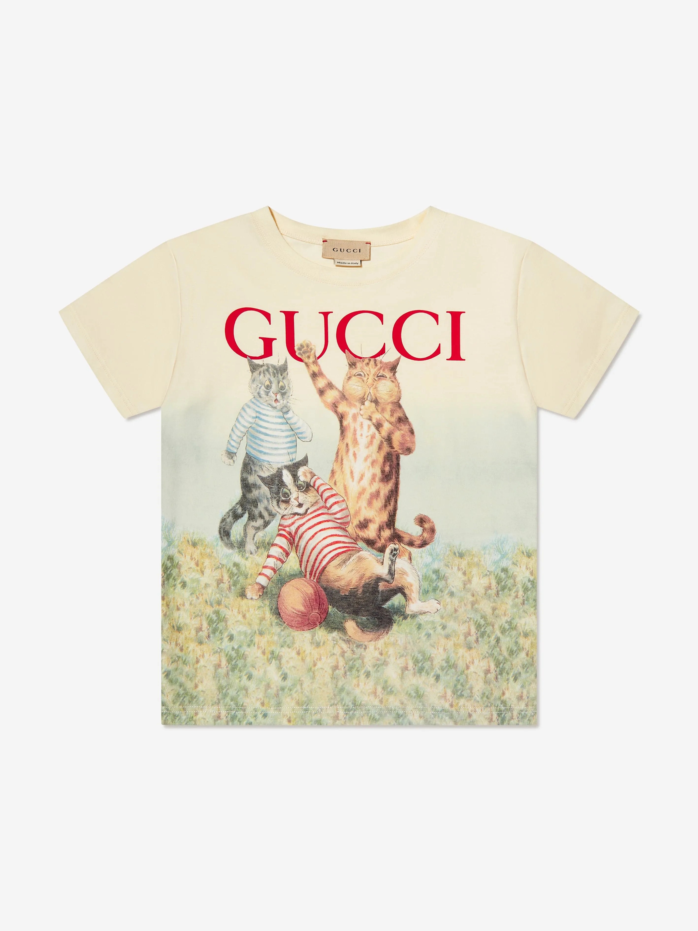 Gucci Boys Cat Print T-Shirt in Cream