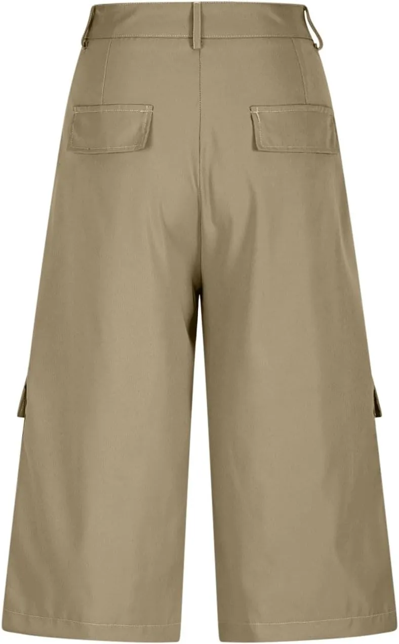 HGps8w Capris for Women Cargo Pants Summer Loose High Waisted Wide Leg Outdoor Hihing Work Trousers with Pockets