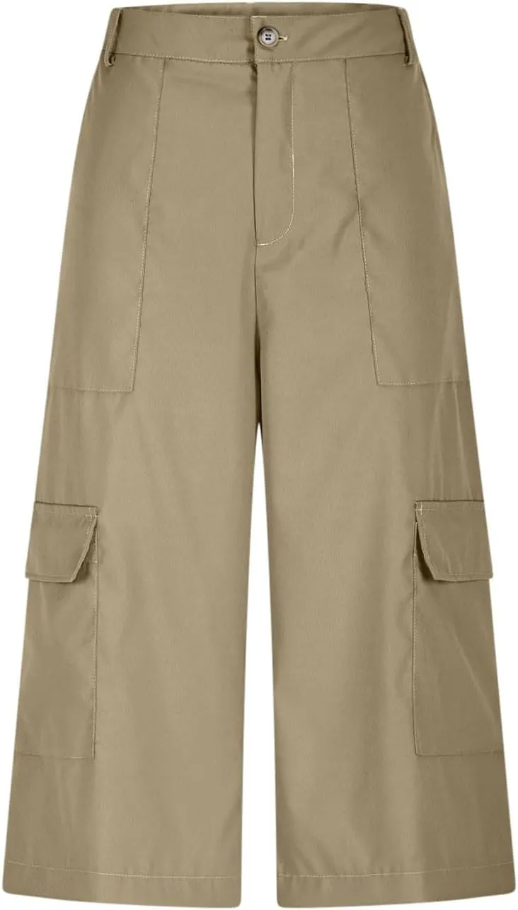 HGps8w Capris for Women Cargo Pants Summer Loose High Waisted Wide Leg Outdoor Hihing Work Trousers with Pockets