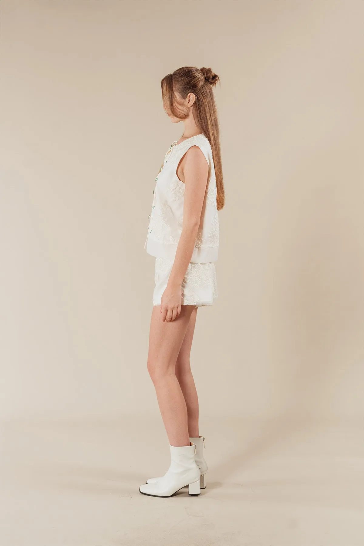 Idessa Chinese Style Embroidered Organza Vest and Shorts Set