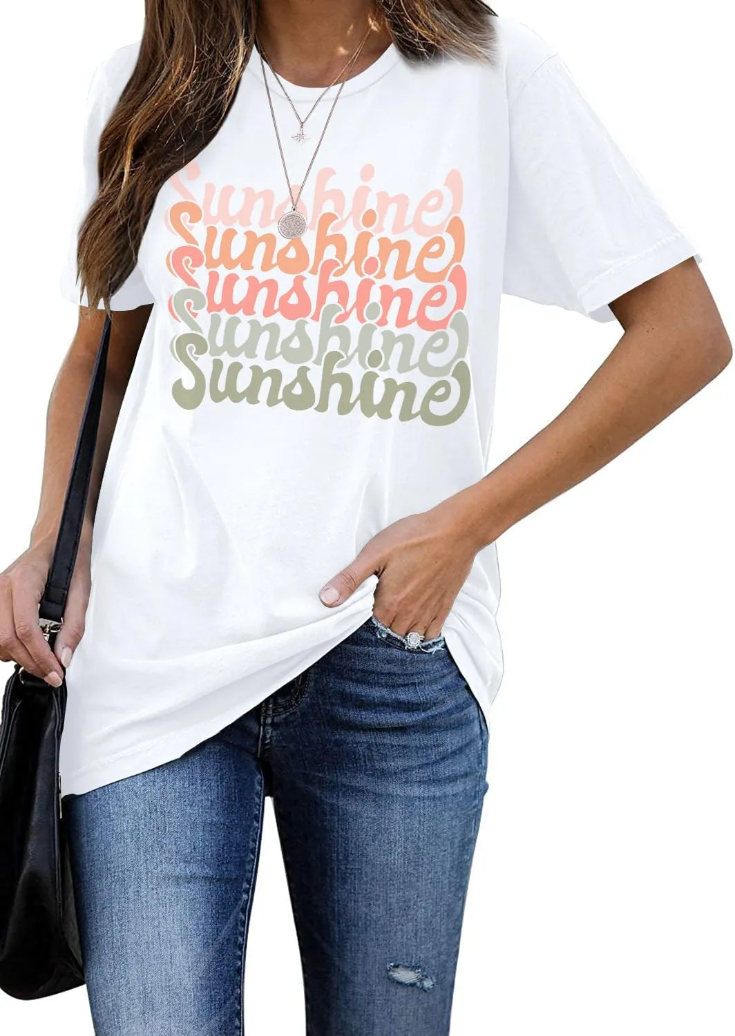 INFITTY Womens Oversized T Shirts Crewneck Casual Summer Tops Short Sleeve Cotton Shirts Funny Cute Graphic Tees Trendy