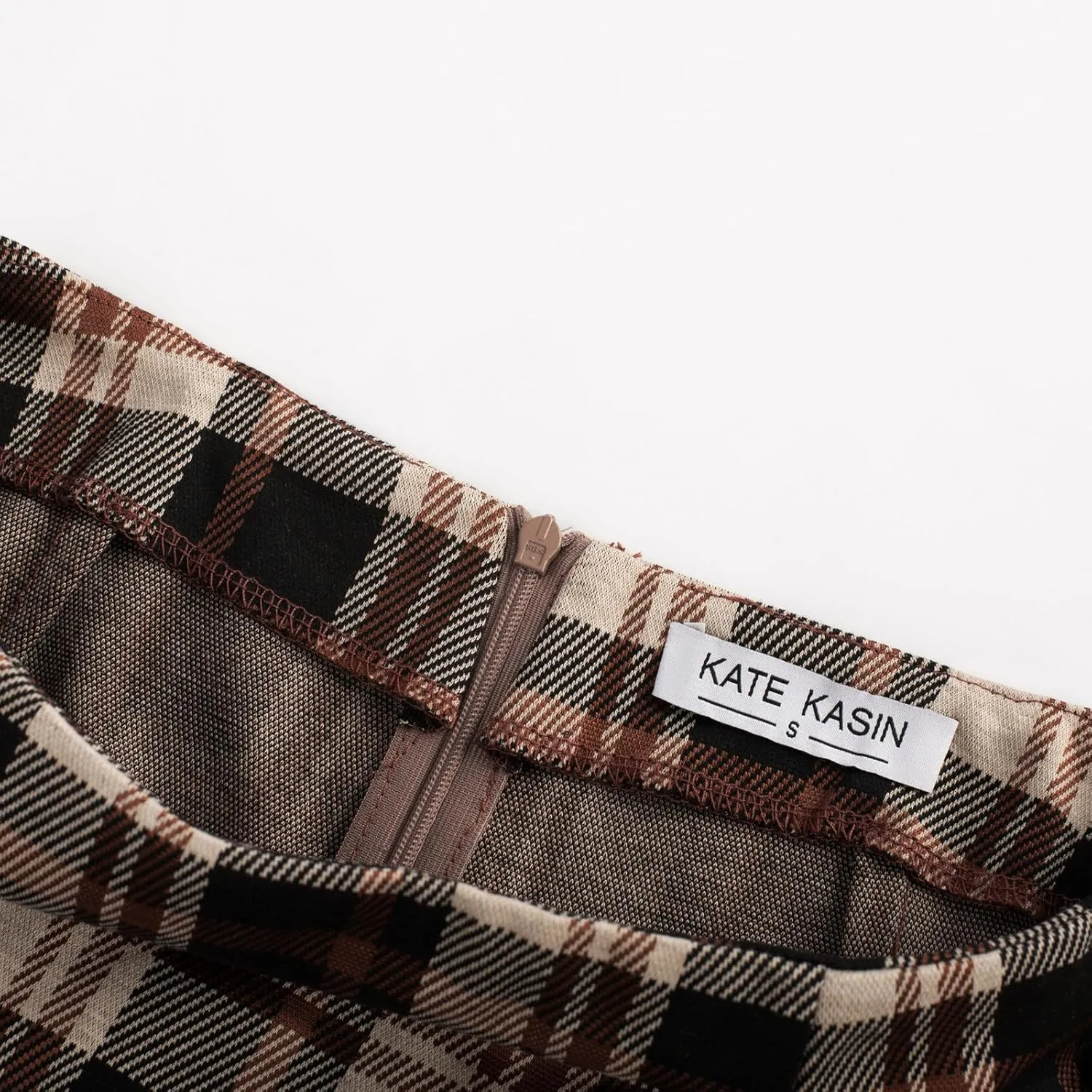 Kate Kasin Womens Knee Length Elastic Waist Stretchy Bodycon Plaid Business Pencil Skirt