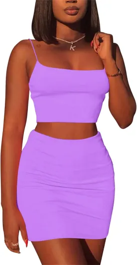 Kaximil Women's Summer 2 Piece Outfits Cami Crop Top Bodycon Skirt Mini Club Dress