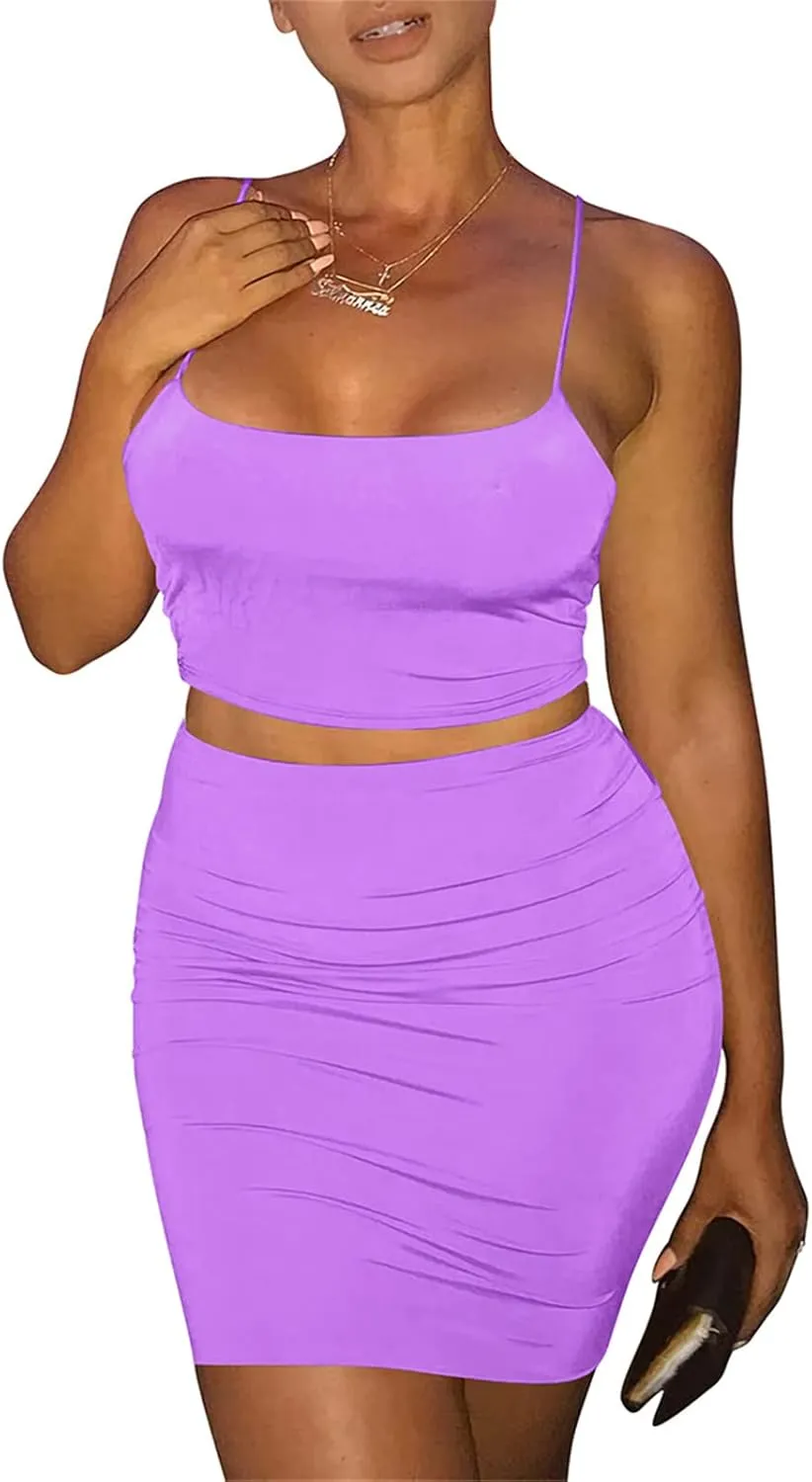 Kaximil Women's Summer 2 Piece Outfits Cami Crop Top Bodycon Skirt Mini Club Dress