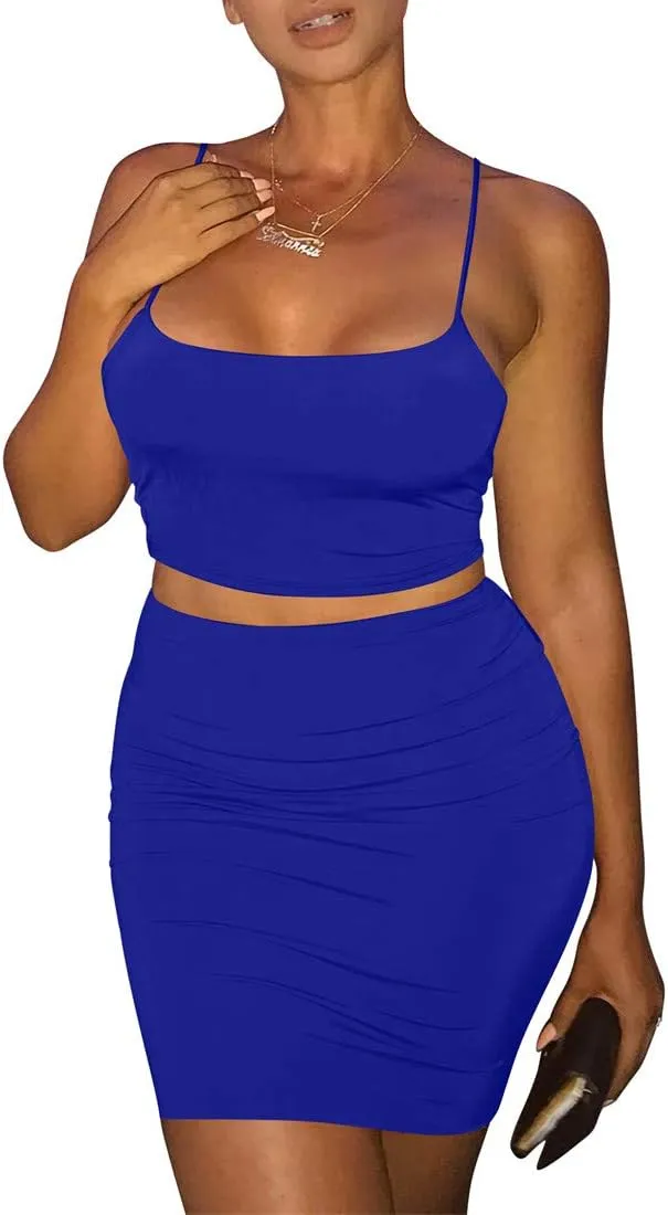 Kaximil Women's Summer 2 Piece Outfits Cami Crop Top Bodycon Skirt Mini Club Dress