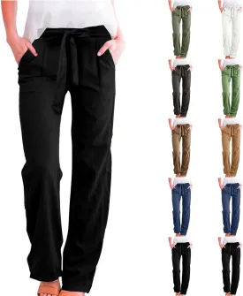 Linen Pants Women Plus Size Business Dress Pants Summer Tie Knot Wide Leg Pant High Waisted Palazzo Pant