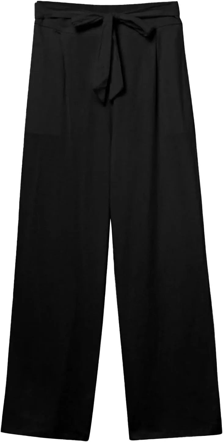 Linen Pants Women Plus Size Business Dress Pants Summer Tie Knot Wide Leg Pant High Waisted Palazzo Pant