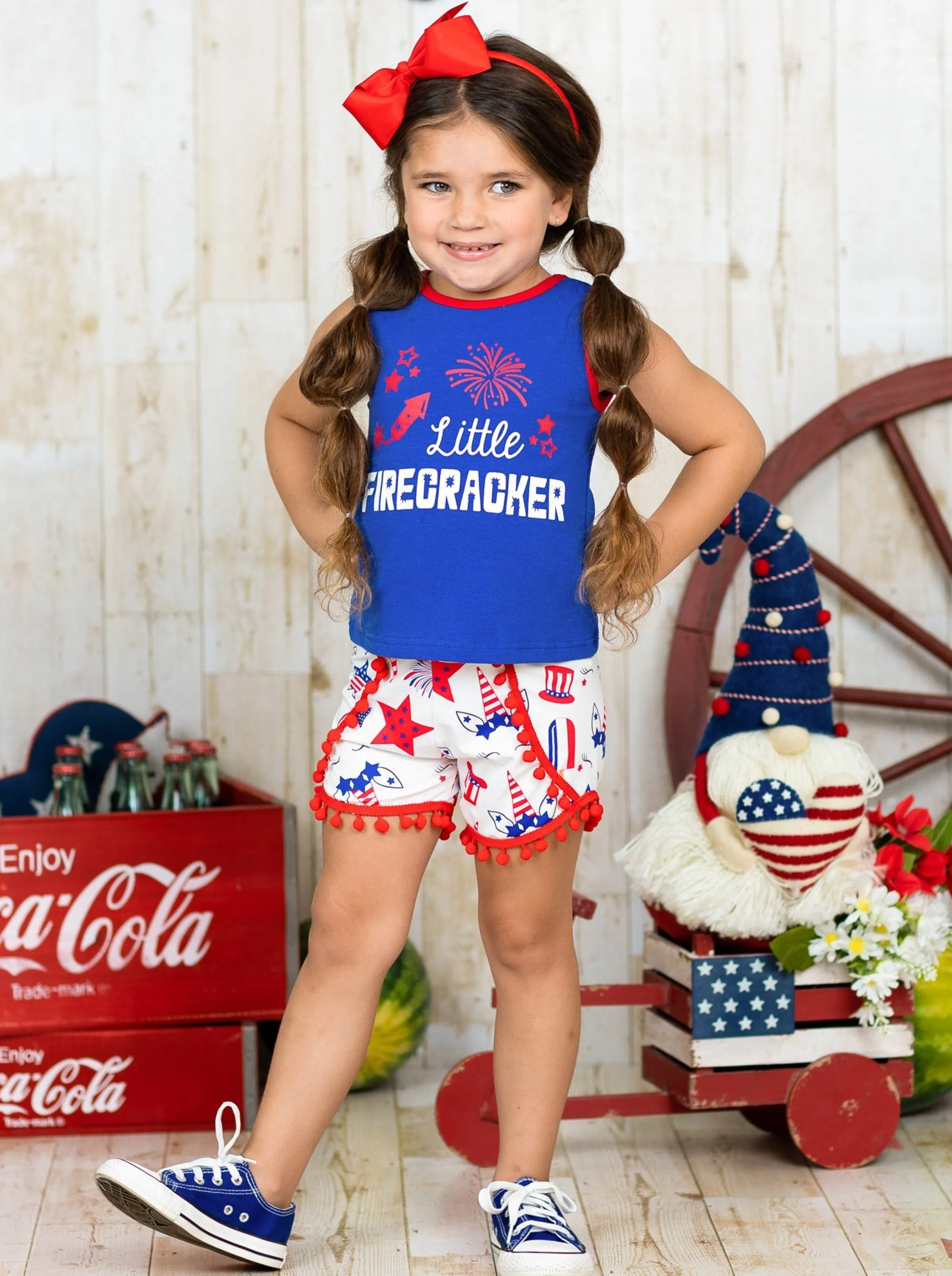 Little Firecracker Pom Pom Shorts Set
