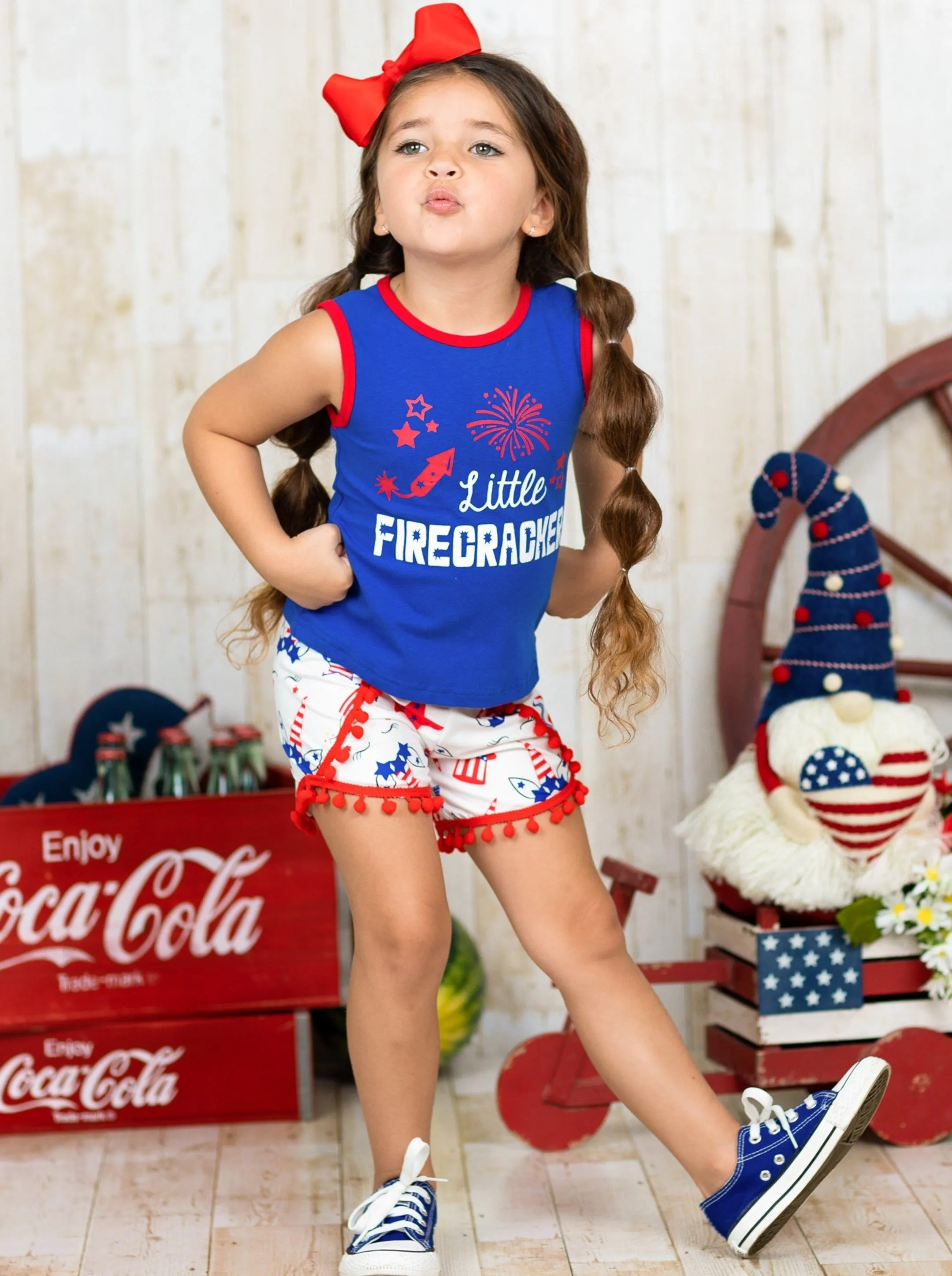 Little Firecracker Pom Pom Shorts Set
