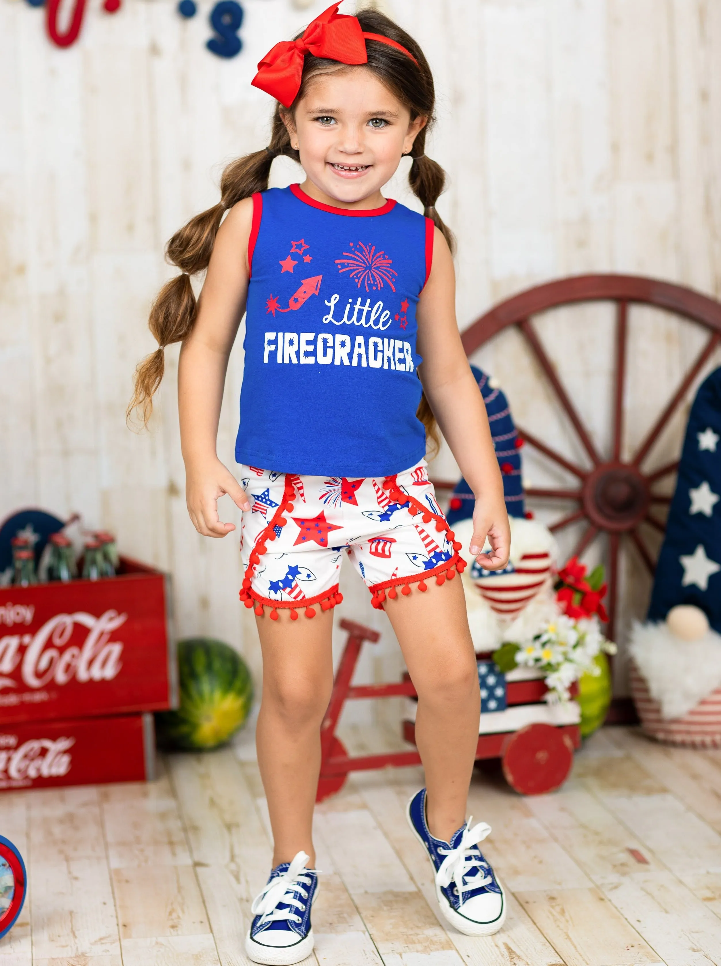 Little Firecracker Pom Pom Shorts Set
