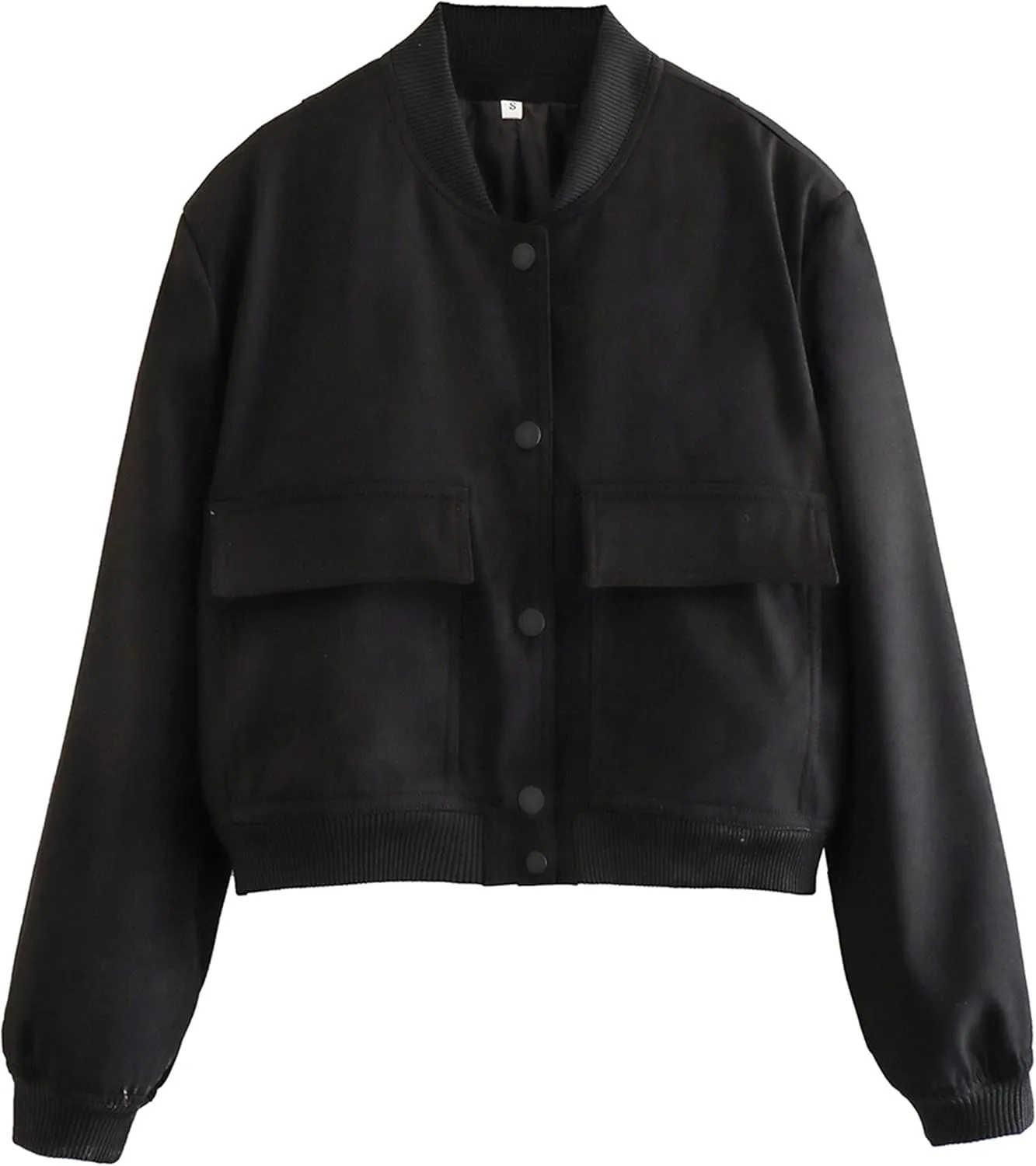 Lumister Women's Fashion Cropped Button Down Lightweight Cropped Bomber Jacket Varsity Shacket with Side Pockets