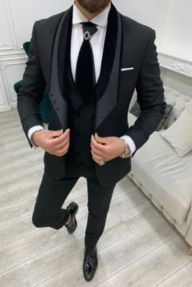 Men Black Tuxedo Wedding Suit Wedding Outfit Suit Black Slim Fit Velvet Shaw Lapel 3 Piece Suit Bespoke