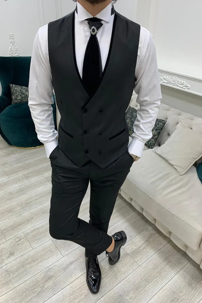 Men Black Tuxedo Wedding Suit Wedding Outfit Suit Black Slim Fit Velvet Shaw Lapel 3 Piece Suit Bespoke