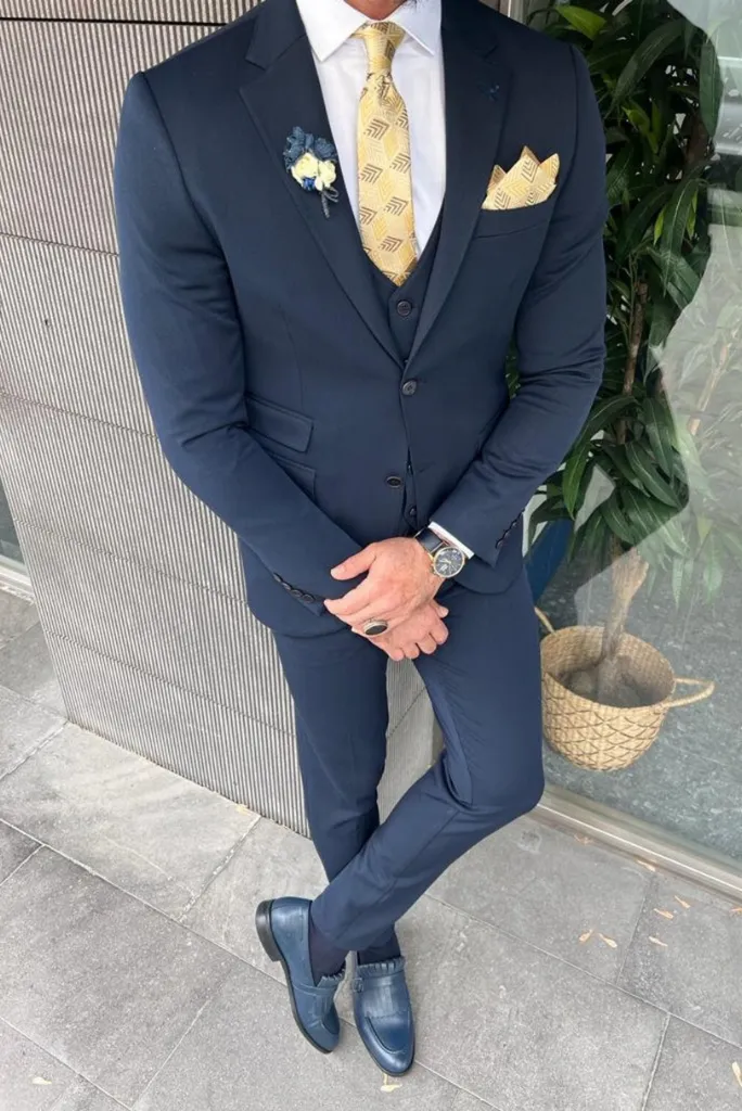 Men's Blue Three Piece Suit Beach Wedding Suit Slim Fit Suit Groomsmen Suit Bespoke Tailoring