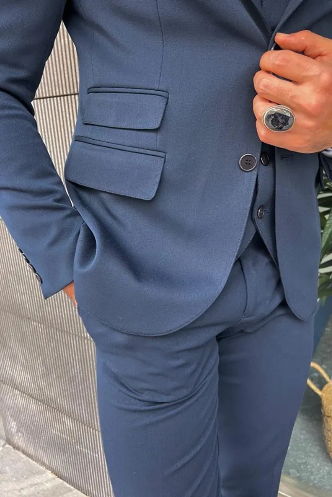 Men's Blue Three Piece Suit Beach Wedding Suit Slim Fit Suit Groomsmen Suit Bespoke Tailoring