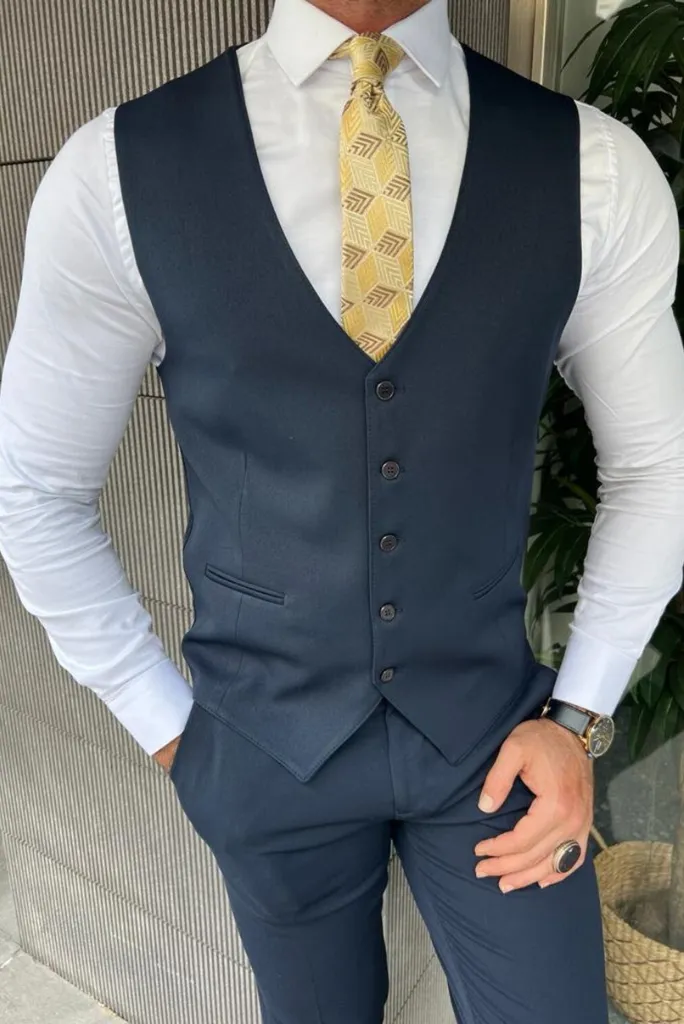 Men's Blue Three Piece Suit Beach Wedding Suit Slim Fit Suit Groomsmen Suit Bespoke Tailoring