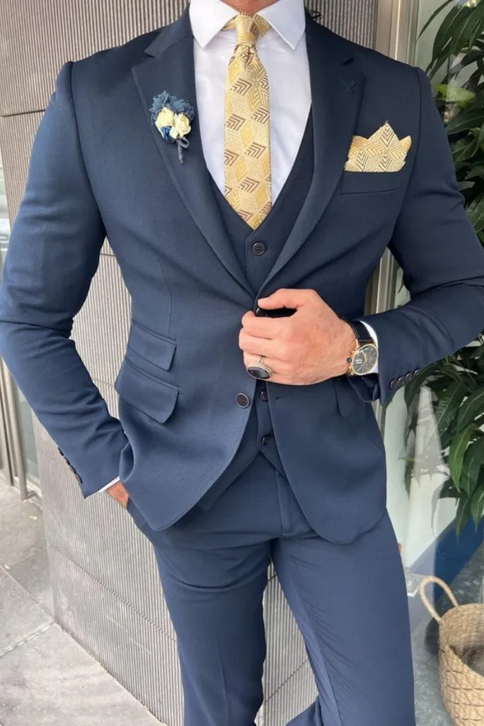 Men's Blue Three Piece Suit Beach Wedding Suit Slim Fit Suit Groomsmen Suit Bespoke Tailoring