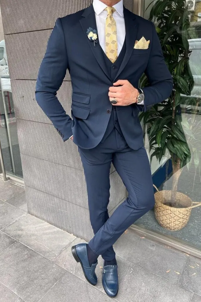 Men's Blue Three Piece Suit Beach Wedding Suit Slim Fit Suit Groomsmen Suit Bespoke Tailoring