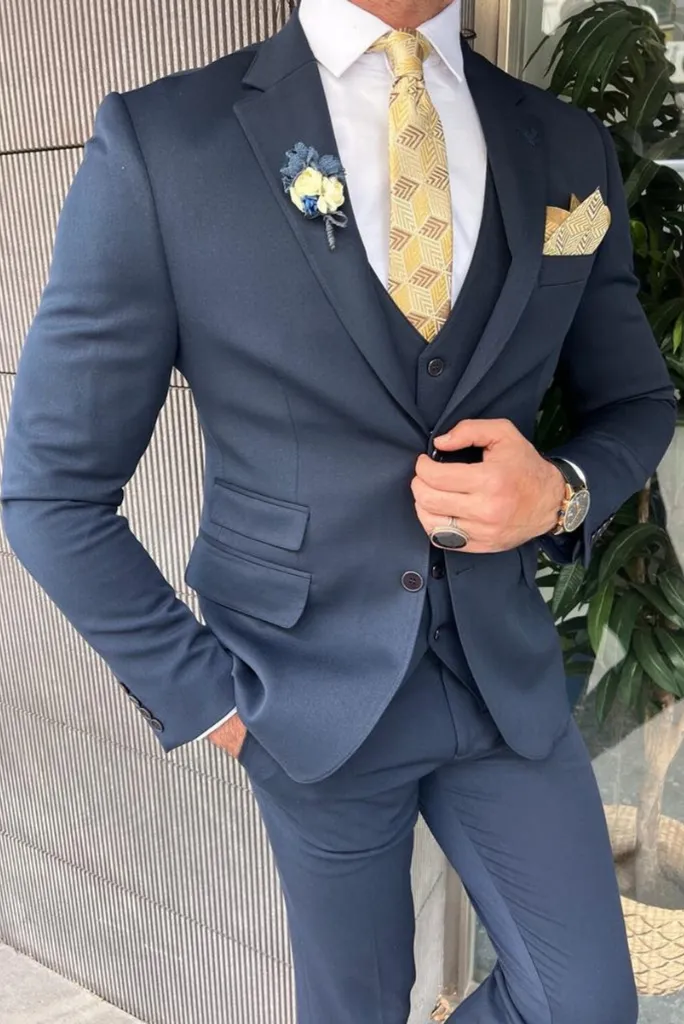 Men's Blue Three Piece Suit Beach Wedding Suit Slim Fit Suit Groomsmen Suit Bespoke Tailoring