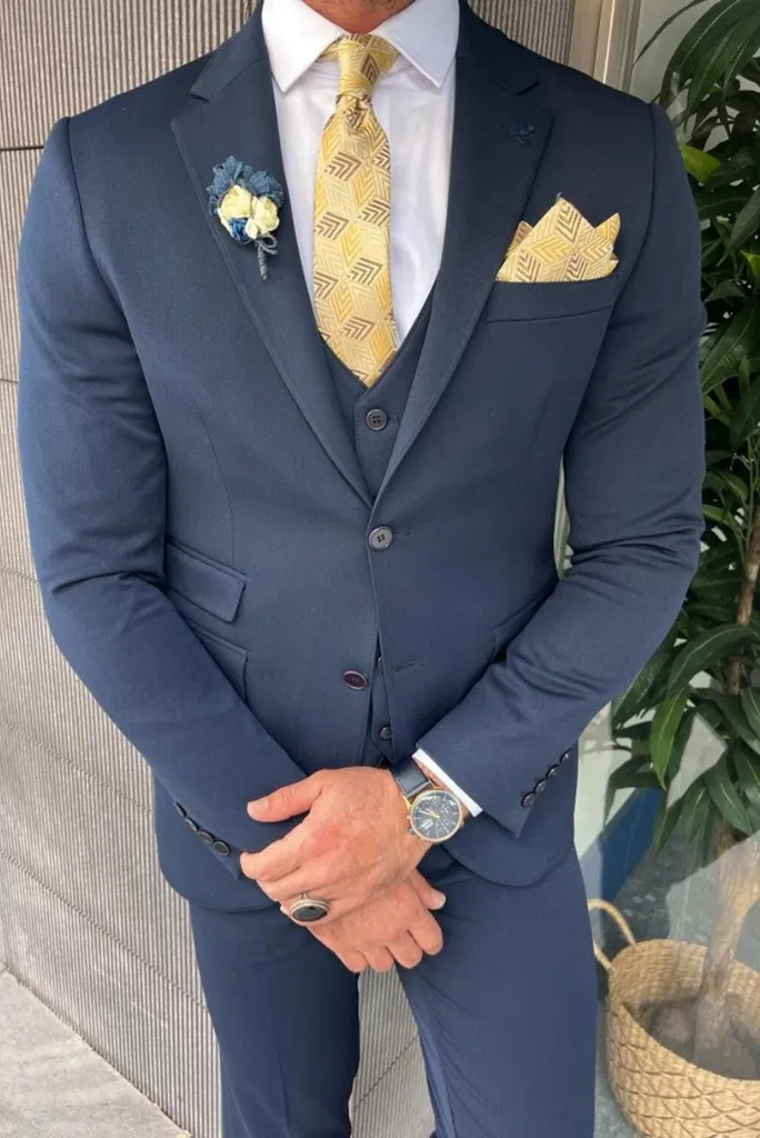 Men's Blue Three Piece Suit Beach Wedding Suit Slim Fit Suit Groomsmen Suit Bespoke Tailoring