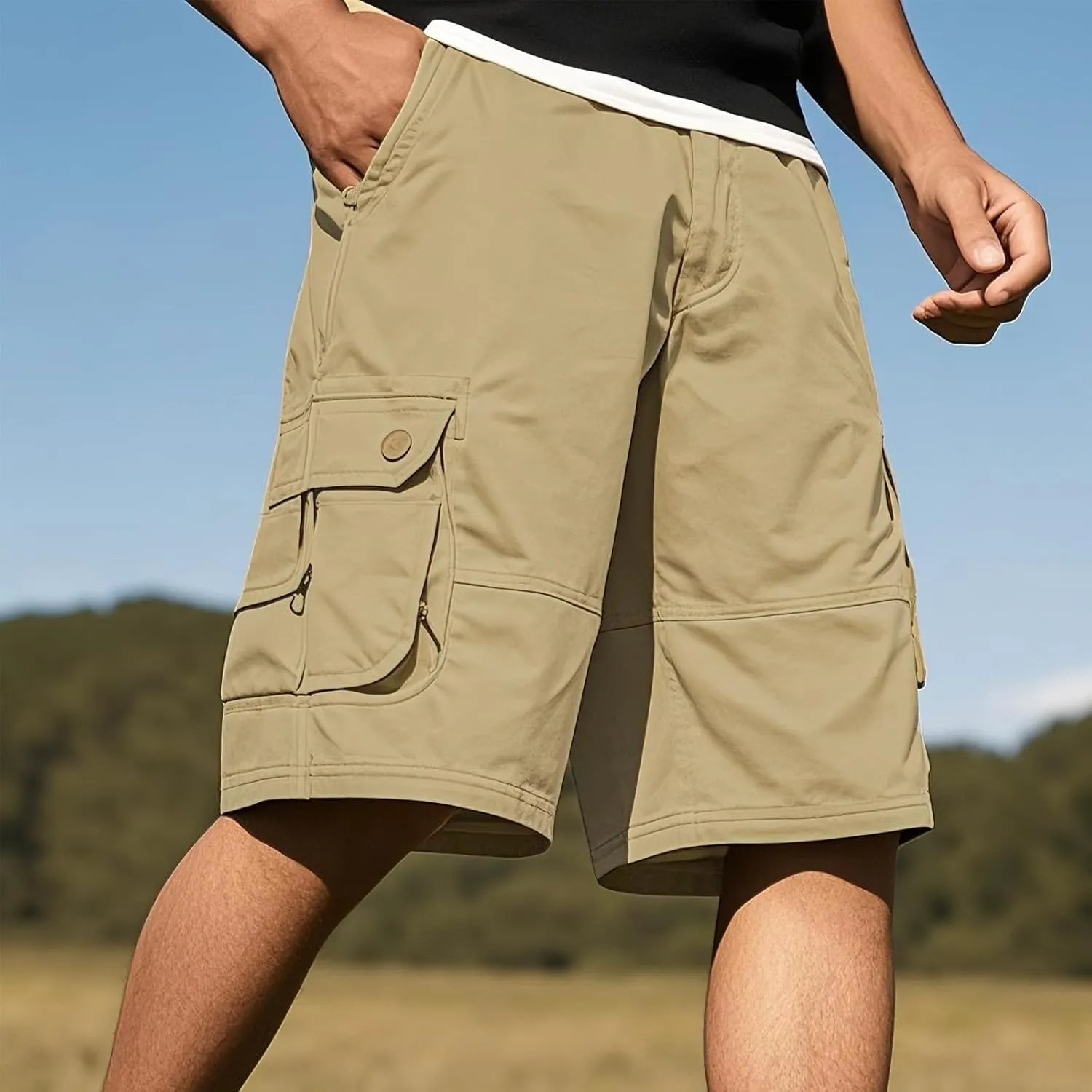 Mens Hiking Cargo Shorts Classic Washed Combat Shorts Outdoor Relaxed Fit Jogging Pants for Summer Travel Vacation