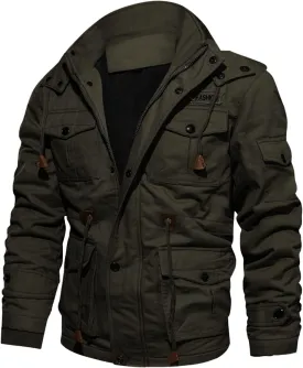 Men's Lightweight Tactical Jackets Stand Collar Military Jackets Coats Thicken Cotton Linend Outwear with Pockets