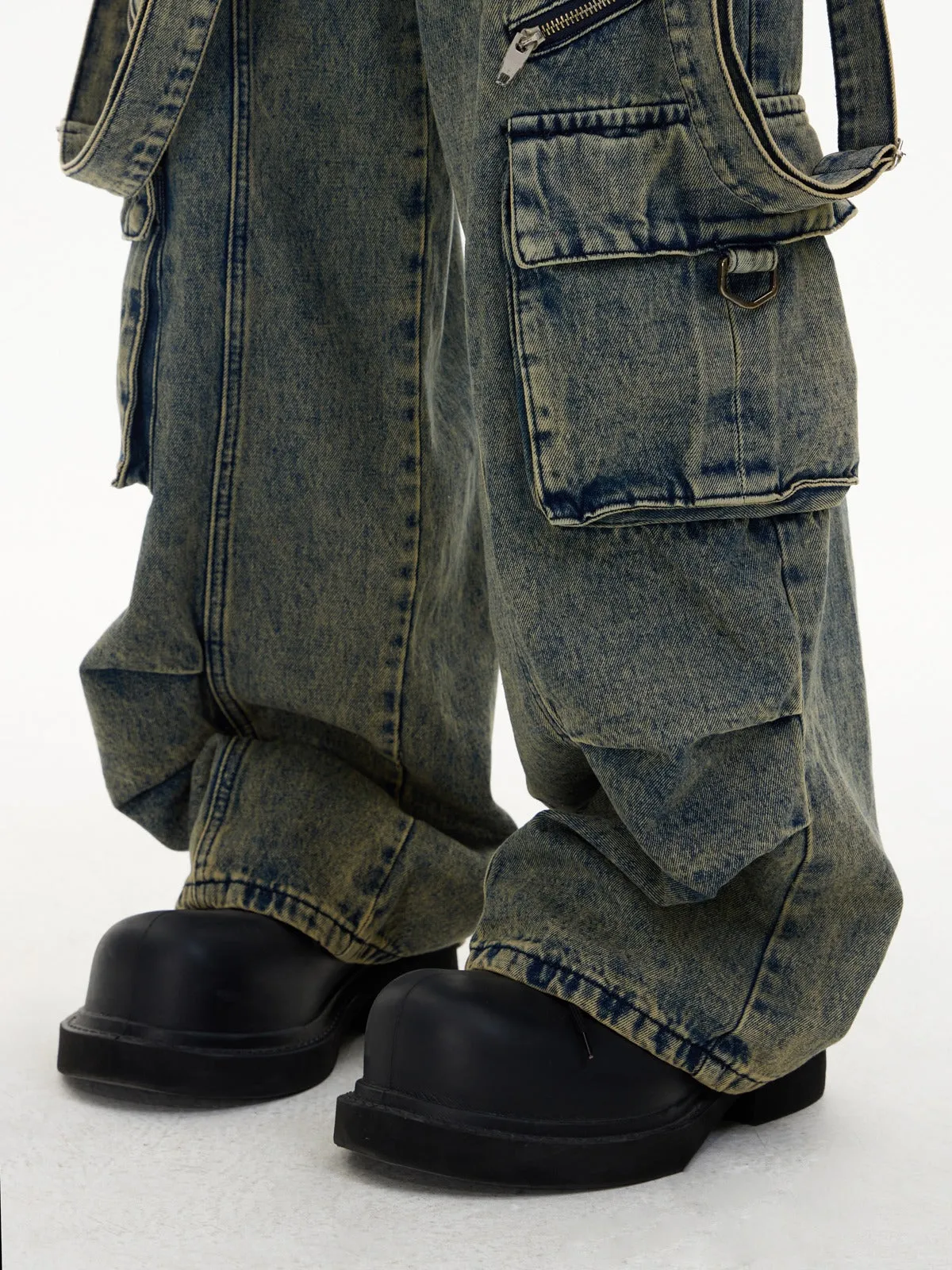 Multi-pocket cargo overalls pants