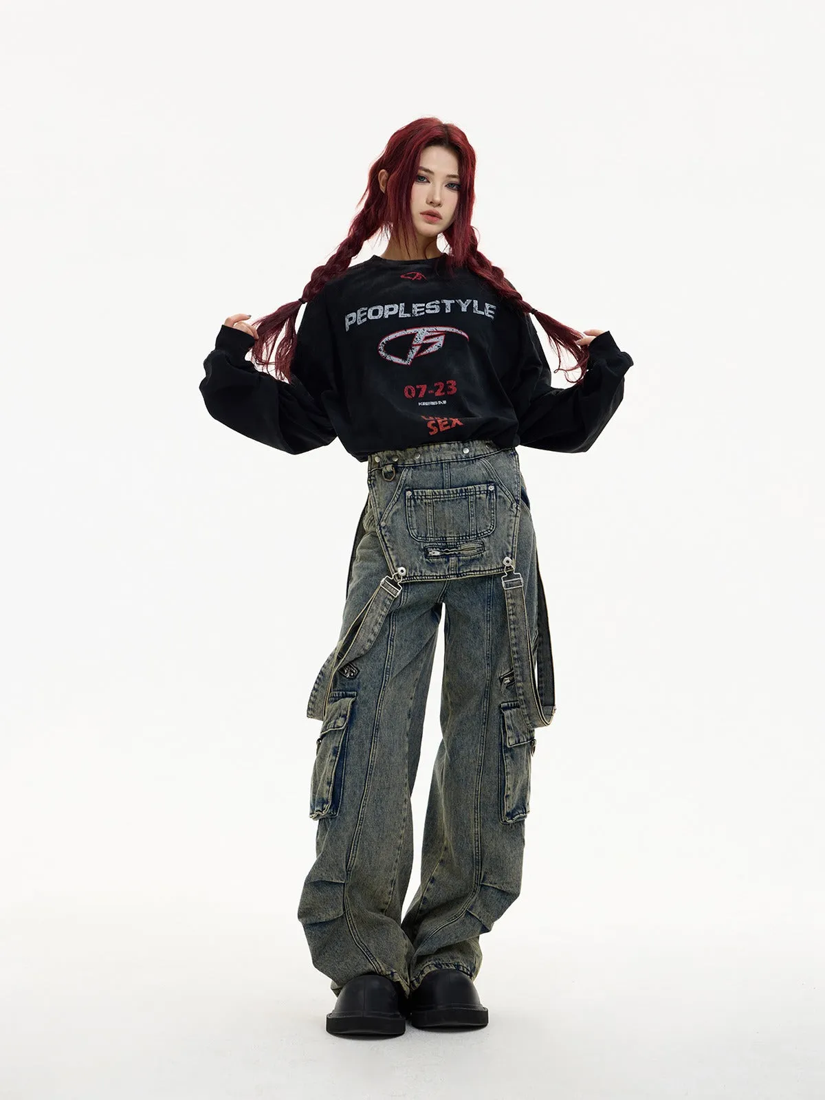 Multi-pocket cargo overalls pants