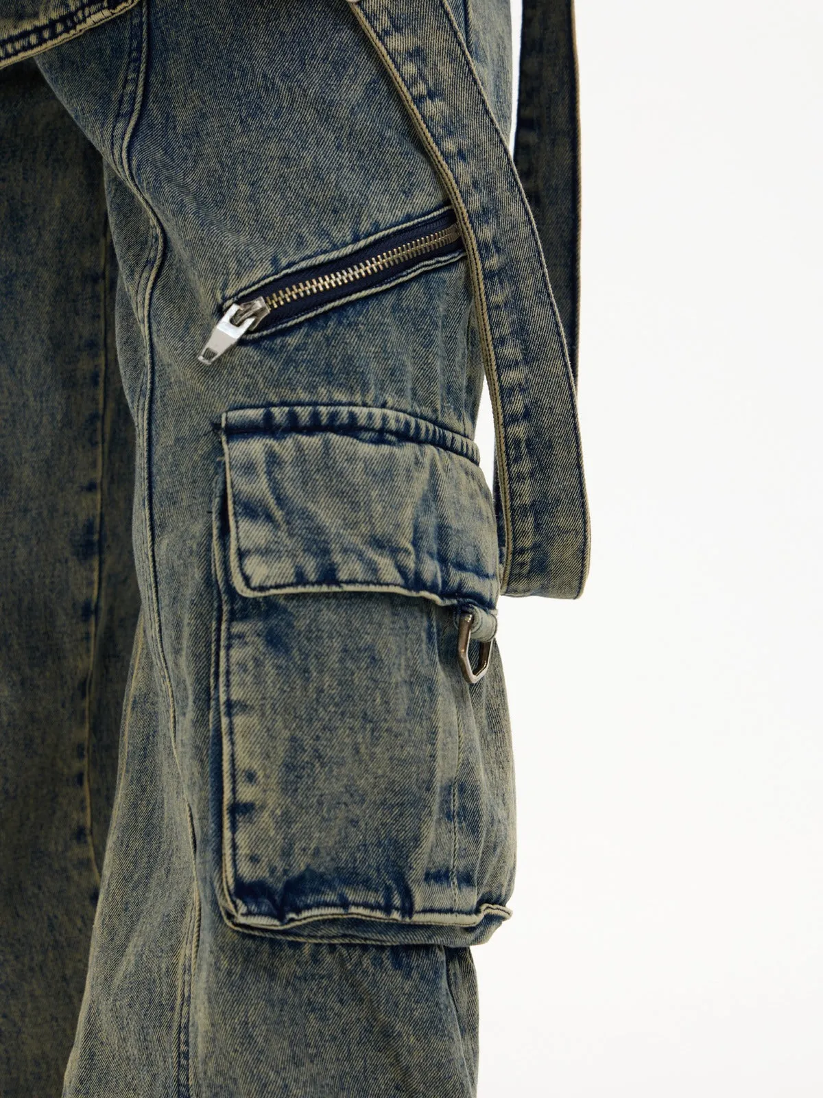 Multi-pocket cargo overalls pants