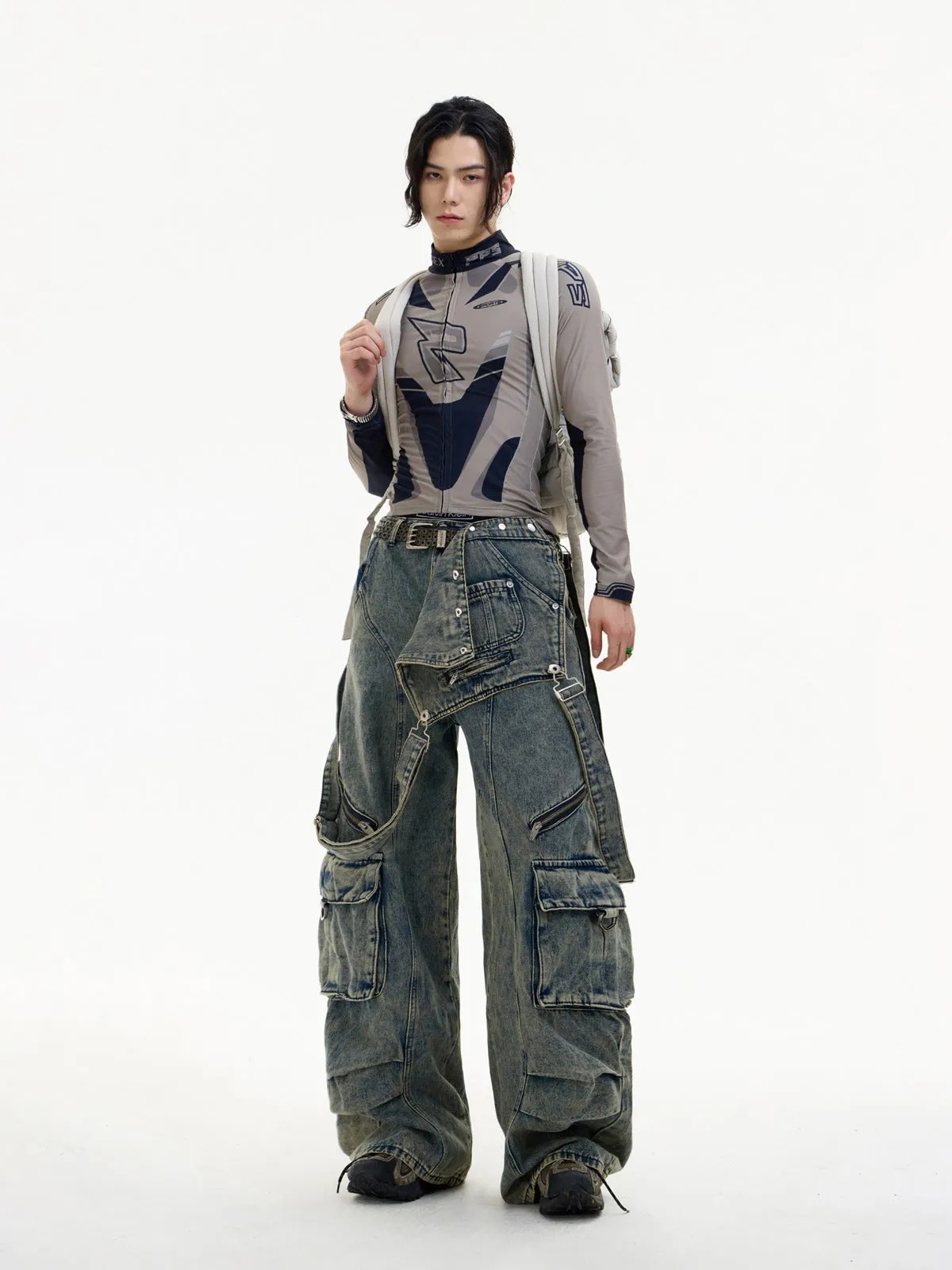 Multi-pocket cargo overalls pants