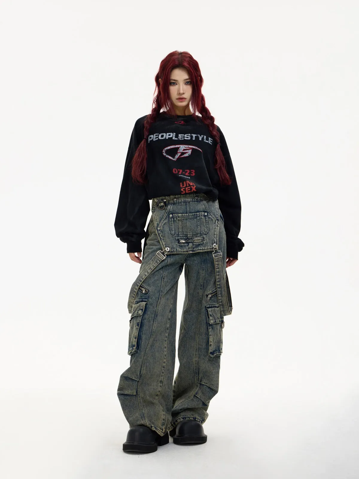 Multi-pocket cargo overalls pants