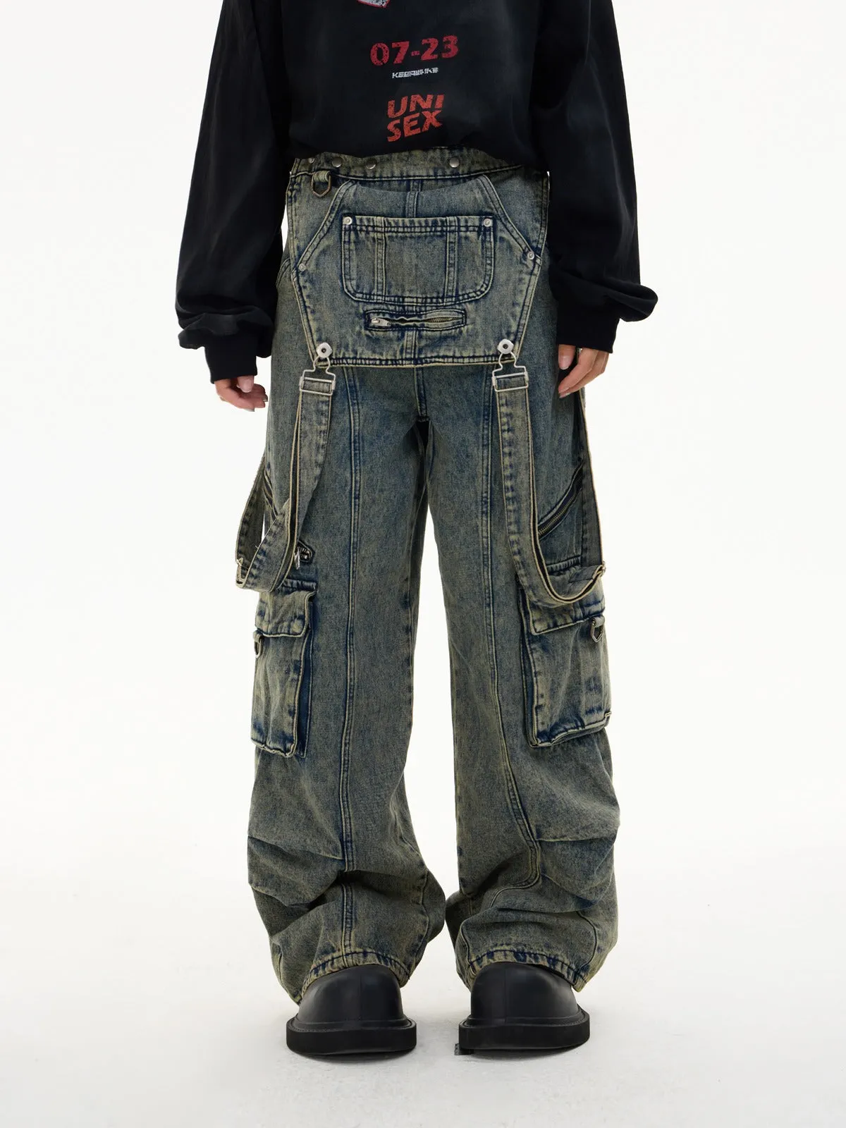 Multi-pocket cargo overalls pants