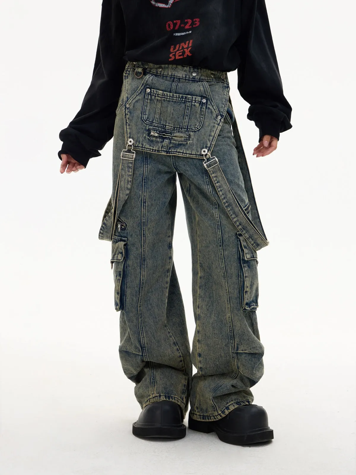 Multi-pocket cargo overalls pants