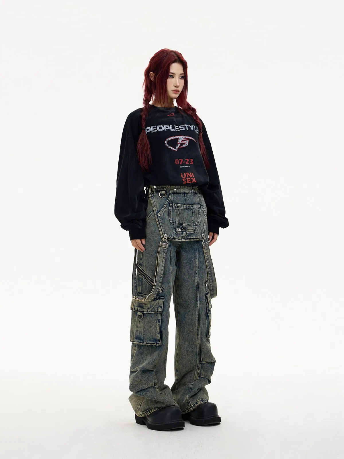 Multi-pocket cargo overalls pants