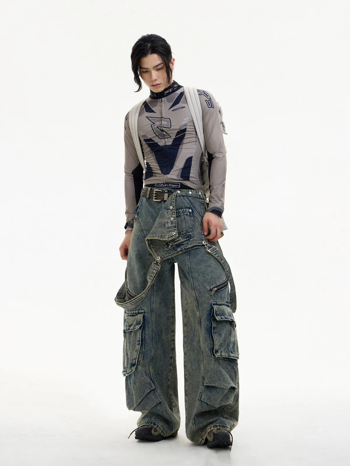 Multi-pocket cargo overalls pants