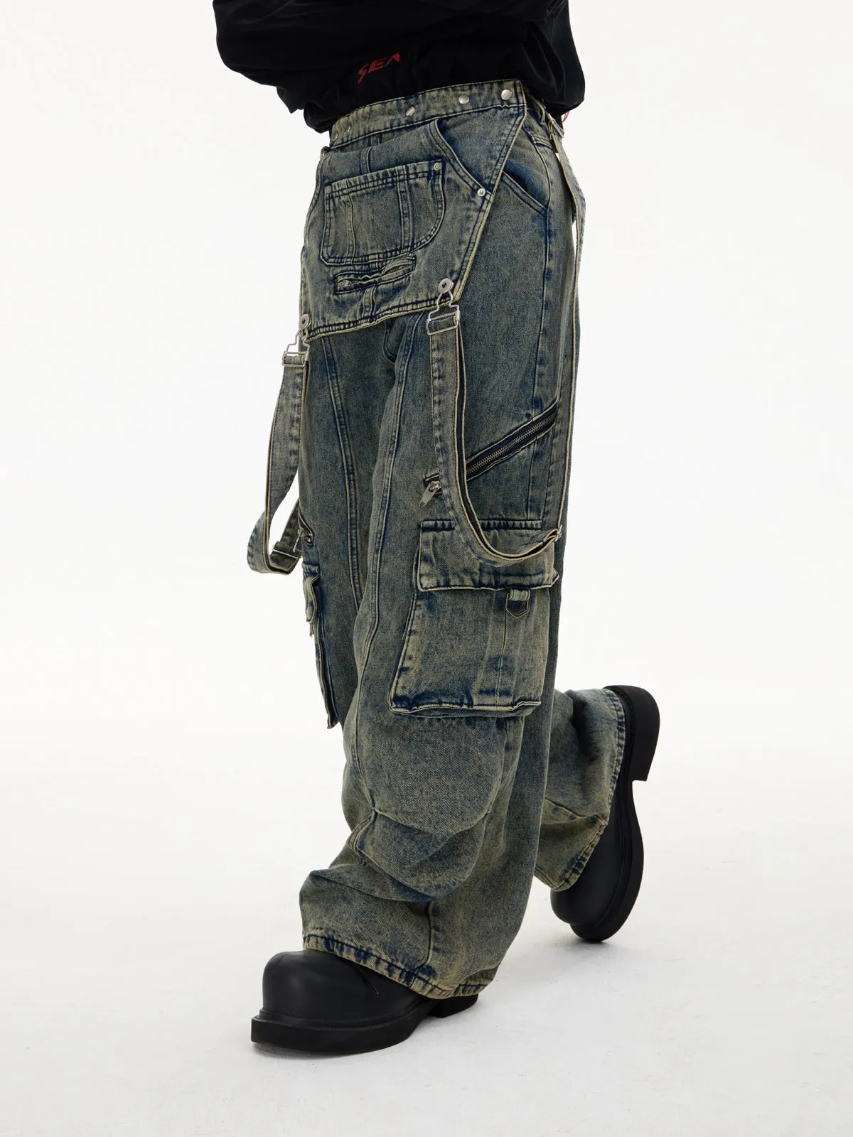 Multi-pocket cargo overalls pants