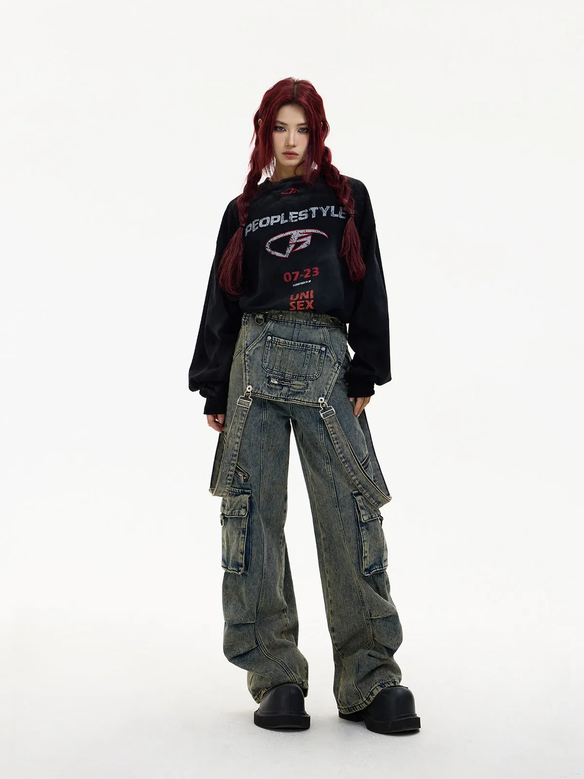 Multi-pocket cargo overalls pants