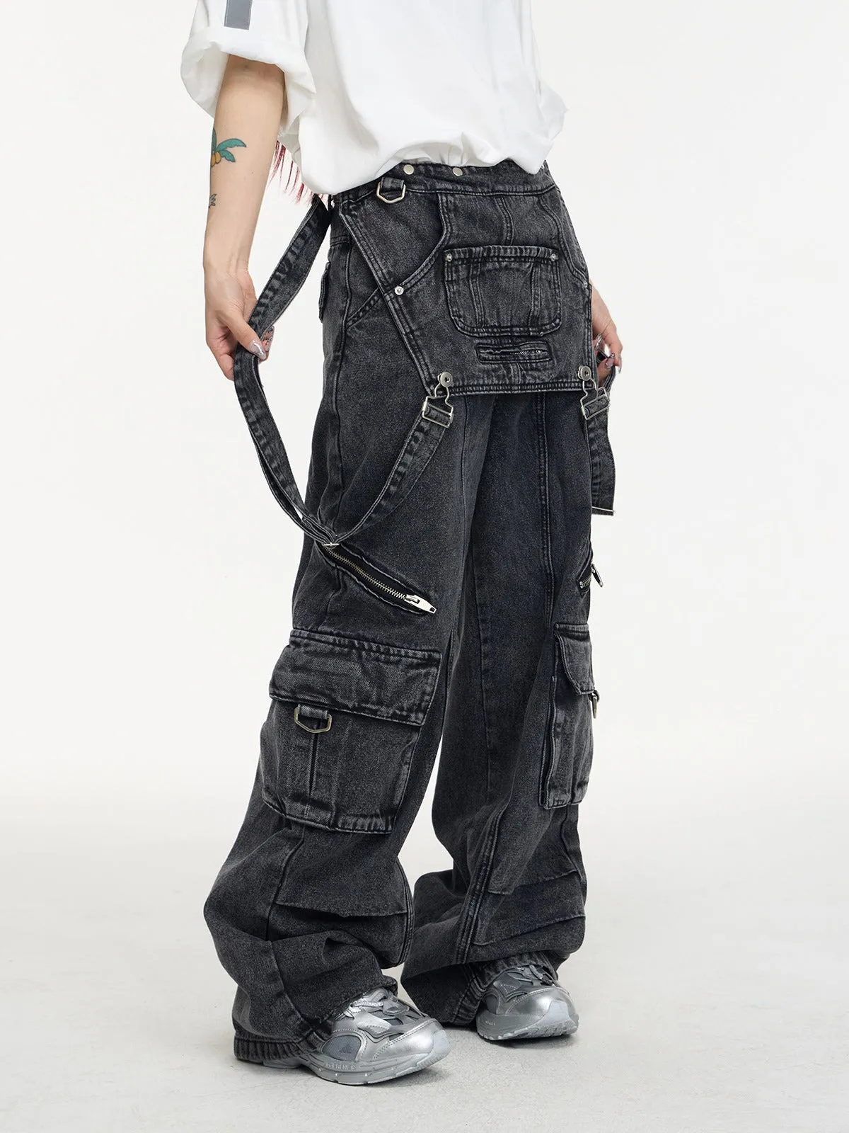 Multi-pocket cargo overalls pants