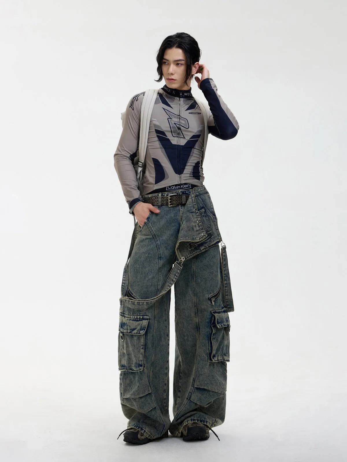 Multi-pocket cargo overalls pants