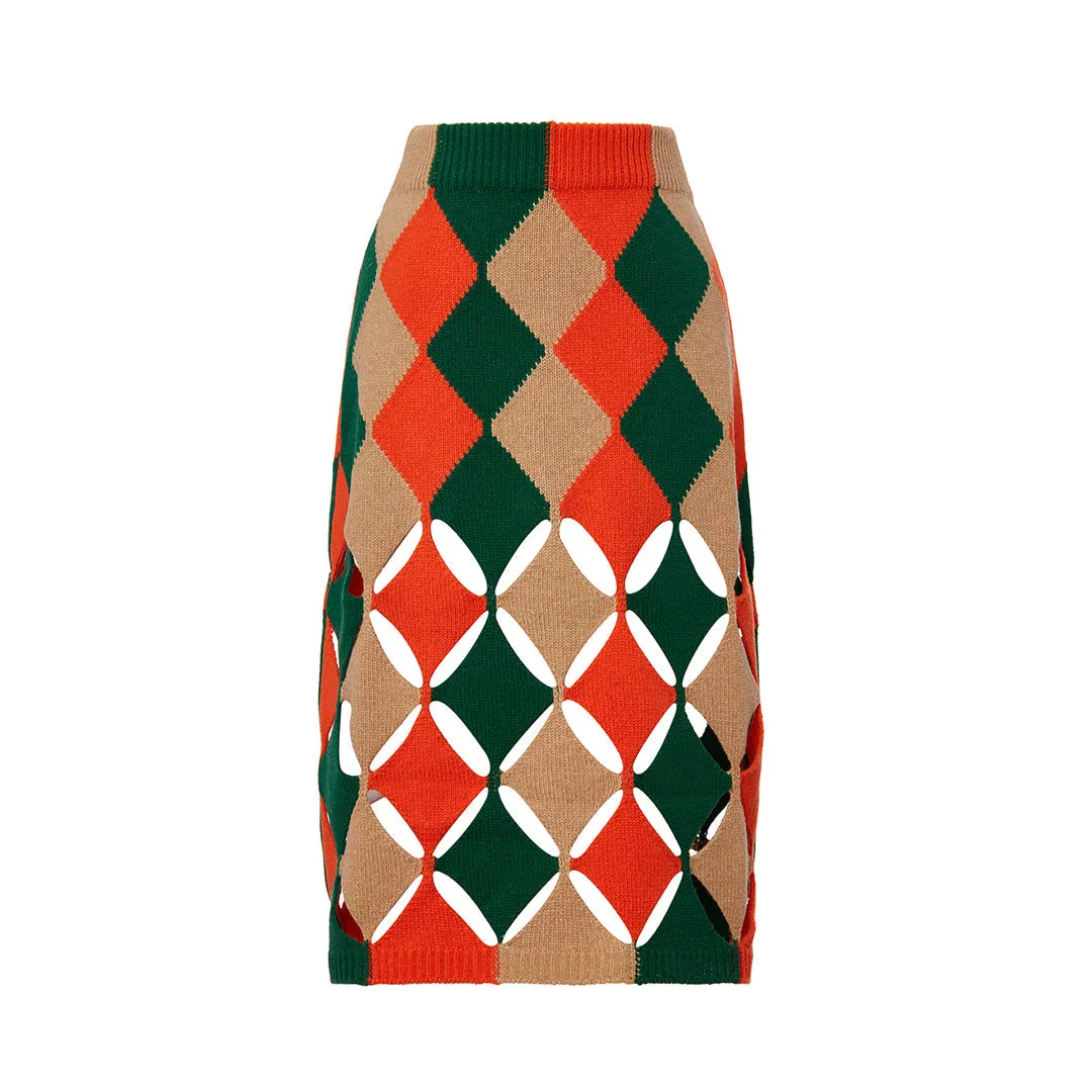 Multicolor Wool & Cashmere Skirt with Diamond Jacquard